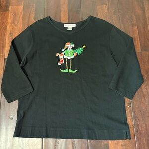 Vintage Casey Coleman Elf Embroidered 3/4 Sleeve Black Shirt Women’s Size Medium